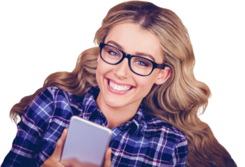 Gorgeous smiling woman using smartphone