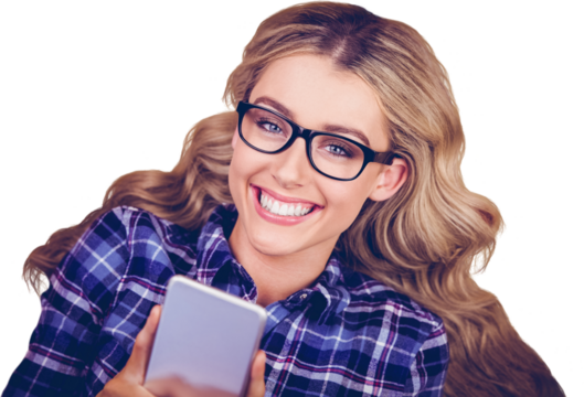 Gorgeous smiling woman using smartphone