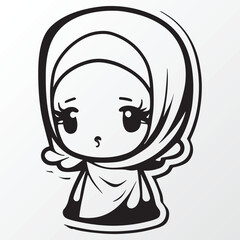 Cartoon hijab young girl character sketch in anime style