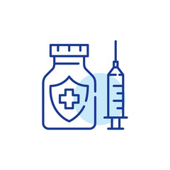 Vaccine covered by healthcare plan. Medical insurance immunisation. Pixel perfect, editable stroke line icon