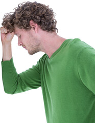 Depressed man over white background