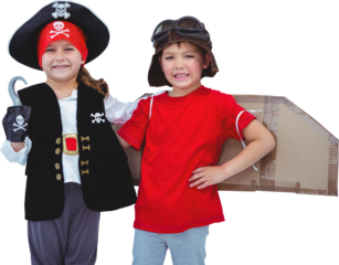Masked kids pretending to be pirate and pilot