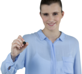 Businesswoman writing on digital screen