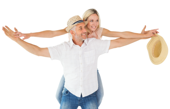 Happy man giving his partner a piggy back