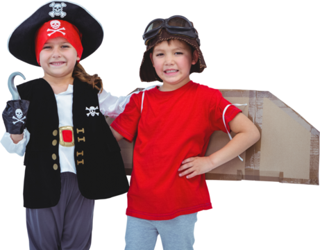 Masked kids pretending to be pirate and pilot