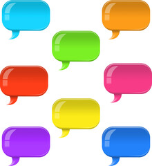 Composite image of multi colored speech bubble symbols
