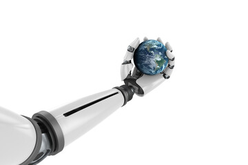 Fototapeta premium Digitally generated image of robotic hand holding planet