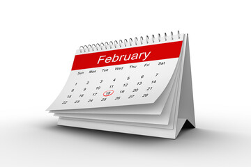 February month on desk calendar