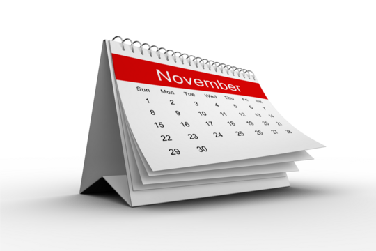 Desk calendar showing November - Powered by Adobe