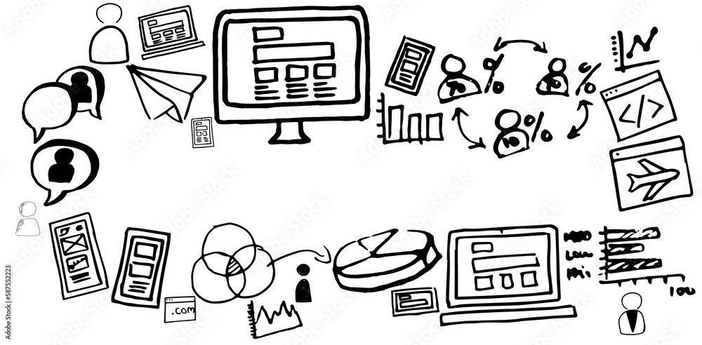 Poster digital generated image of various business icons