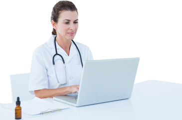 Fototapeta na wymiar Female doctor using laptop at table