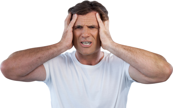 Man with head in hands