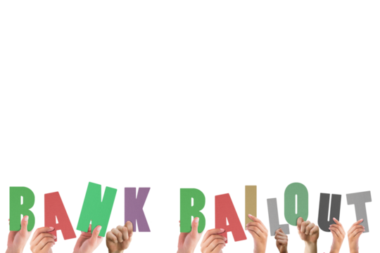 Hands holding up bank bailout