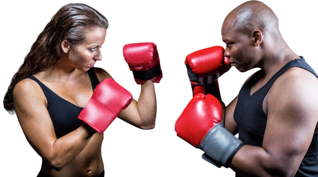 Athletes with fighting stance