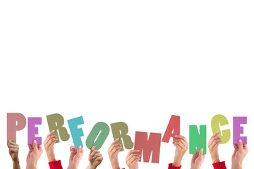 Colorful alphabet spelling performance held up by people