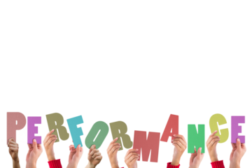 Colorful alphabet spelling performance held up by people