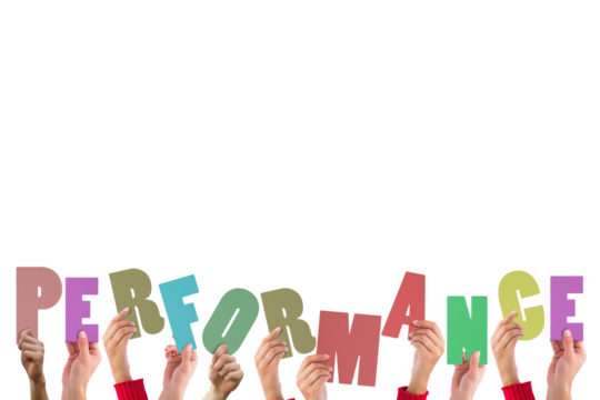 Colorful alphabet spelling performance held up by people - Powered by Adobe