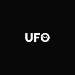 the word ufo with the alien head icon as the letter O, word mark logo design