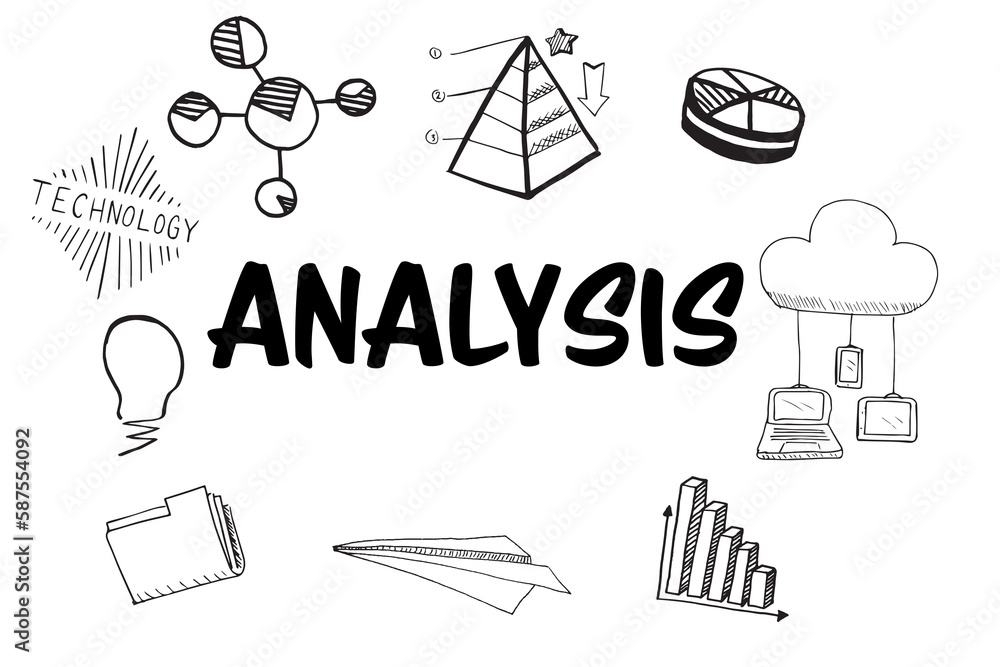 Poster analysis text surrounded by several vector icons