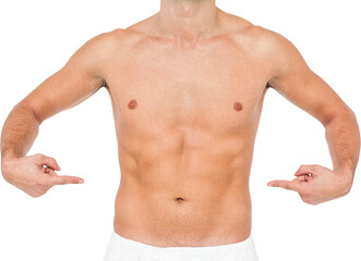 Man pointing abdominal muscle