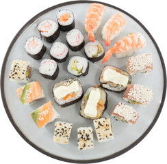 High angle view of sushi arranged in plate