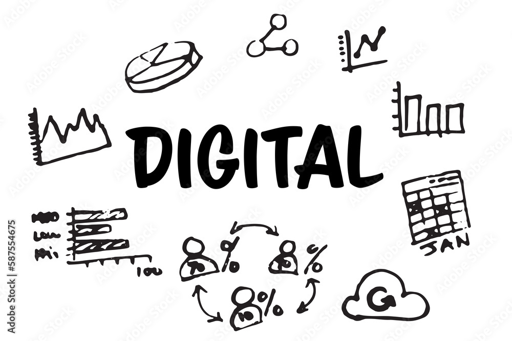 Poster digital text amidst several vector icons