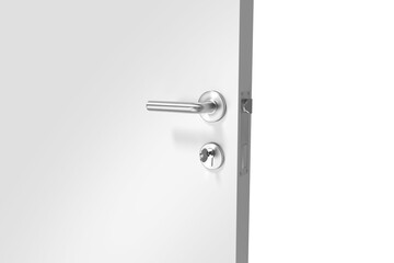 Closeup of metal doorknob and lock with key
