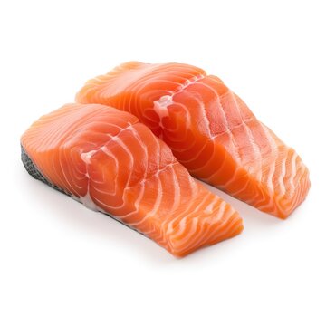 Slices of salmon fish delicious food isolated white background illustration with Generative AI