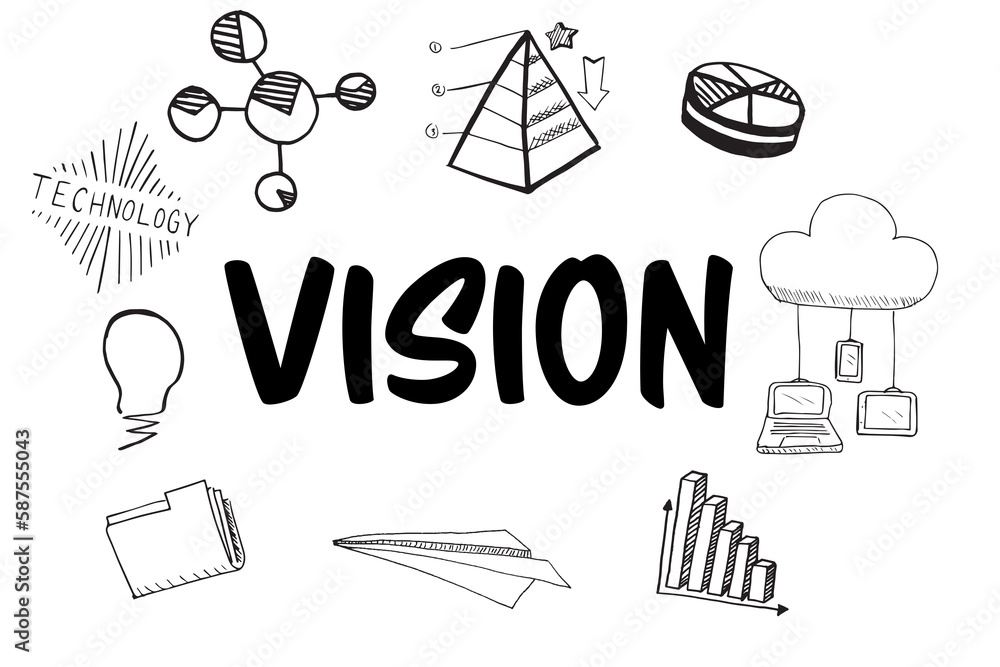 Poster vision text surrounded by several web icons