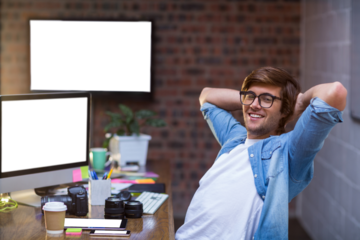 Portrait of man with hands on head 