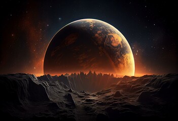 Fototapeta na wymiar Fantastic exoplanet on a dark background. Elements of this image furnished by NASA. Generative AI