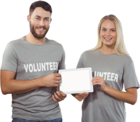 Portrait of colleagues holding digital tablet 