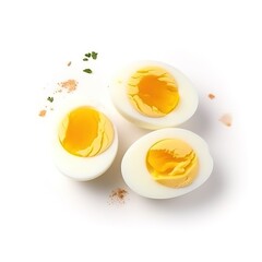 Slices of delicious boiled eggs food isolated white background illustration with Generative AI