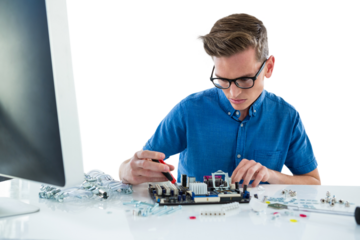Computer technician repairing motherboard
