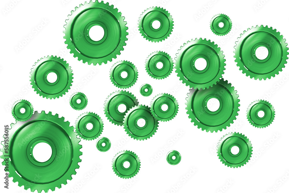 Poster digital composite image of various sized green gears