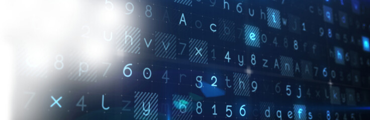 Digital image of numbers and alphabets on screen