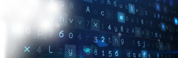 Digital image of numbers and alphabets on screen