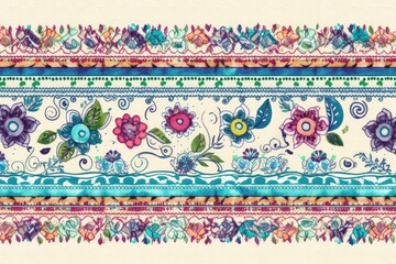 vibrant striped pattern with floral and leaf designs. Generative AI