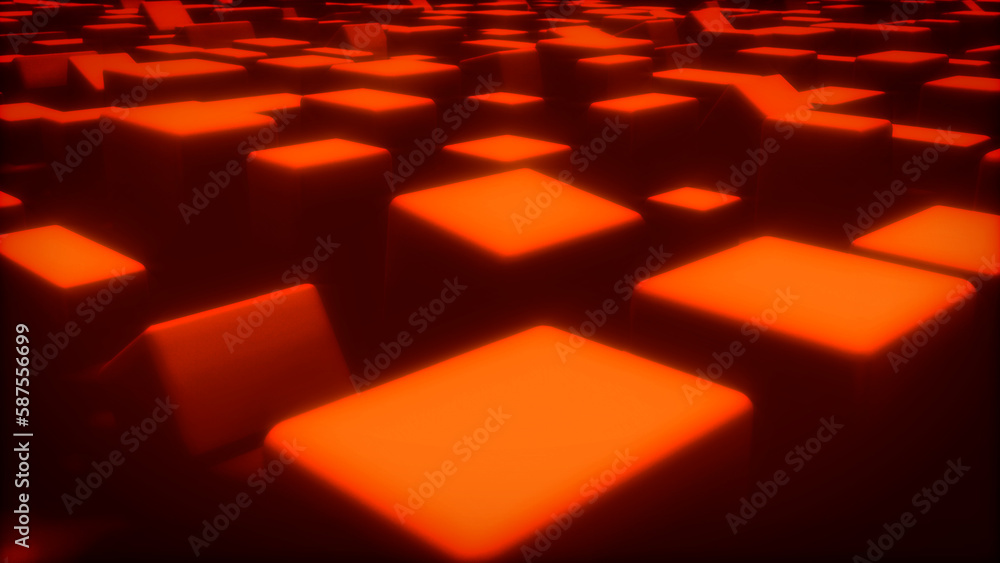 Poster red hi-tech cg pattern of geometry boxes - randomization - abstract 3d illustration