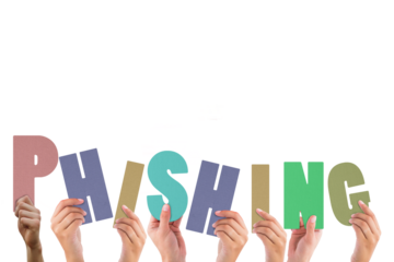 Colorful alphabet spelling phishing held up by people 