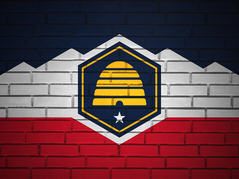 Brick wall Utah state flag