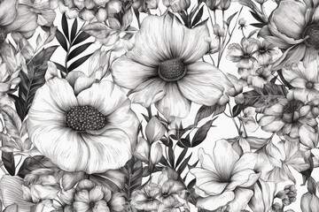 black and white floral design. Generative AI