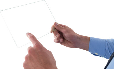 Cropped hand of businessman using glass interface