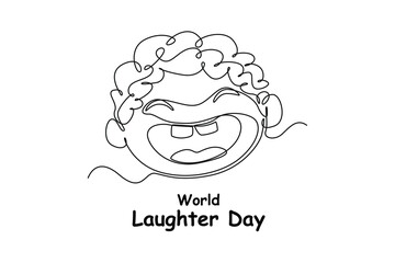 Continuous one-line drawing a funny boy laughing out loud. World laughing day concept single line draws design graphic vector illustration
