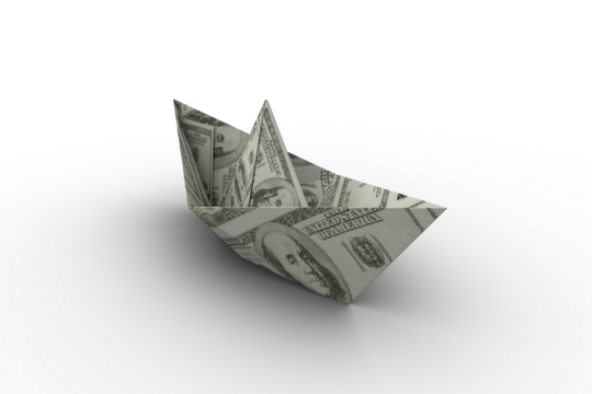 Dollar bill folded into shape of paper boat - Powered by Adobe