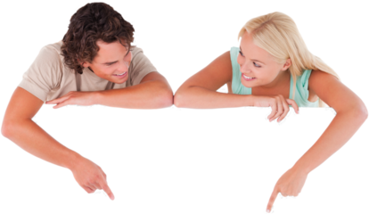 Handsome Man and woman pointing on a whiteboard