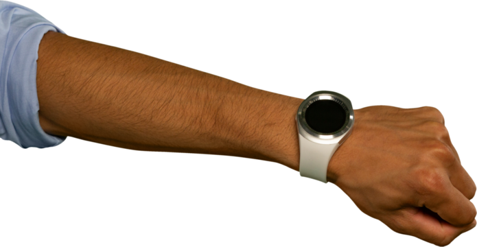 Mid-section of man wearing smartwatch - Powered by Adobe