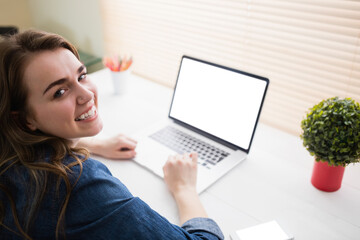 Portrait of businesswoman using her laptop