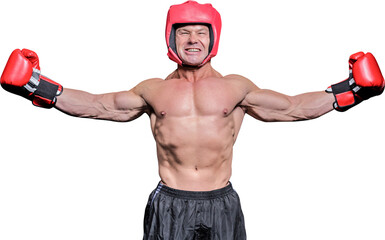Winner boxer with arms outstretched
