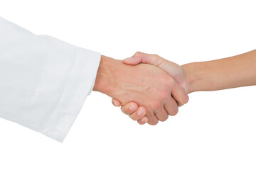 Extreme closeup of a doctor and patient shaking hands